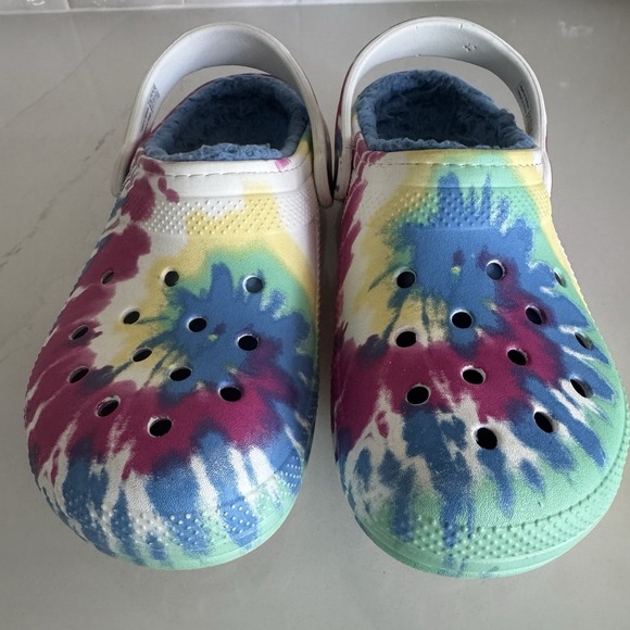 Crocs Classic Clogs Tie-Dye Blue Fur Lining Women 9/Men 7‎ Colorful - Picture 6 of 8